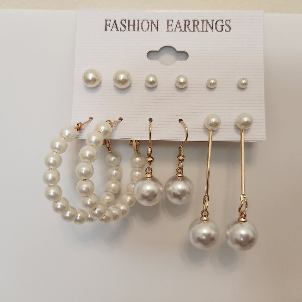 Pearl imitation pearl earrings, six pairs